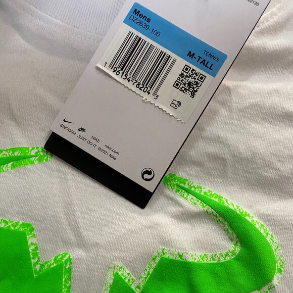 Nike Dri-FIT Rafa Nadal Tennis T-Shirt White Green DZ2639-100 Men's NEW - Picture 9 of 9